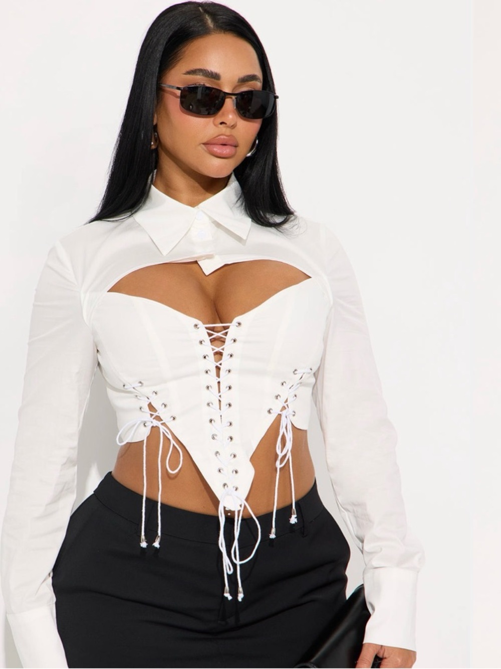 Stay Toxic Lace Up Poplin Top - fashion nova